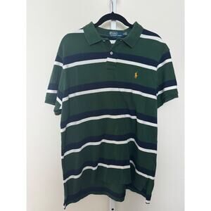 Polo Ralph Lauren Polo Shirt Mens Size XL Green and Navy Striped Custom Fit